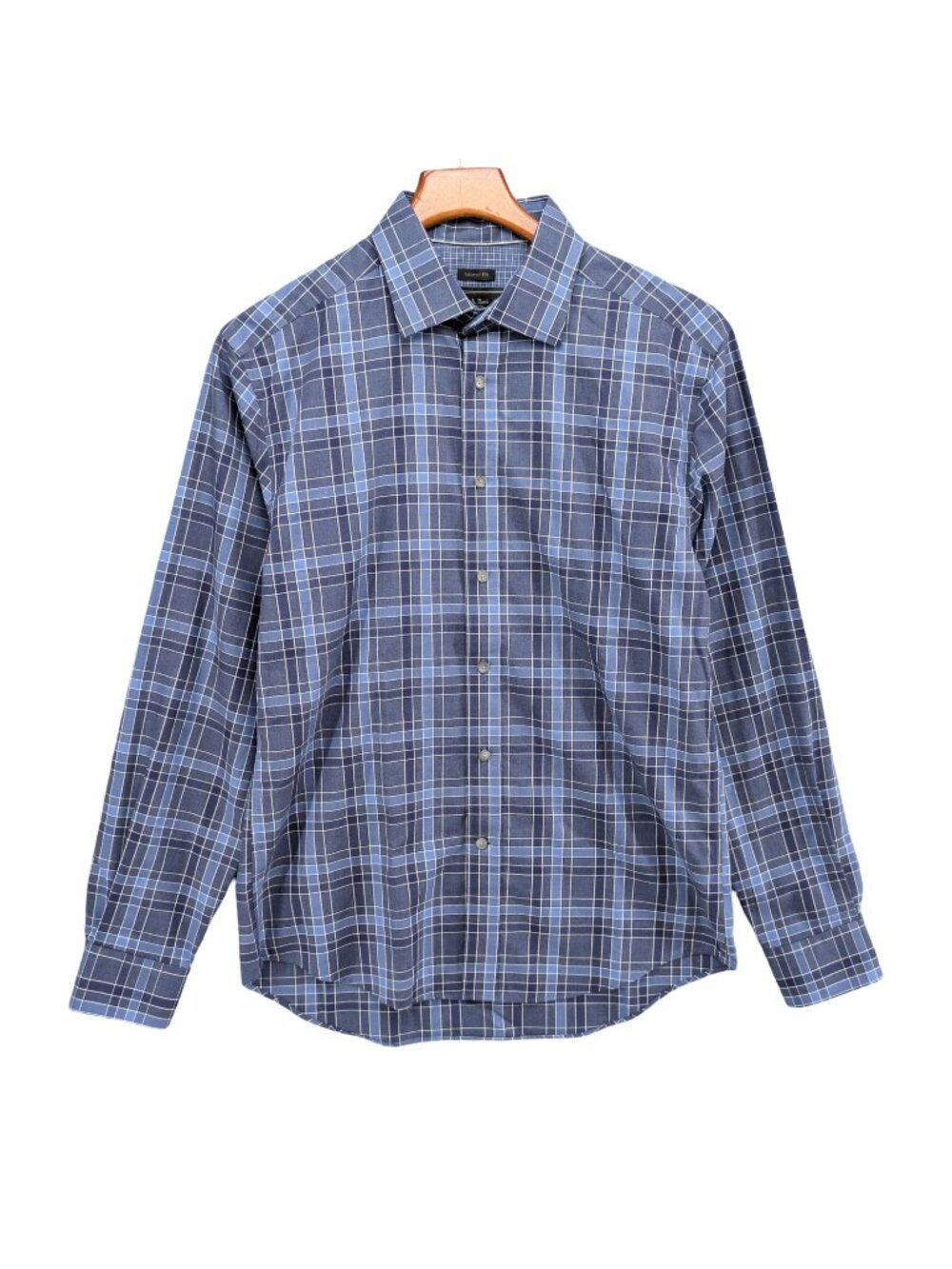 Jos A Bank Reserve Shirt Mens Blue Plaid Tailored Fit Long Sleeve Size M